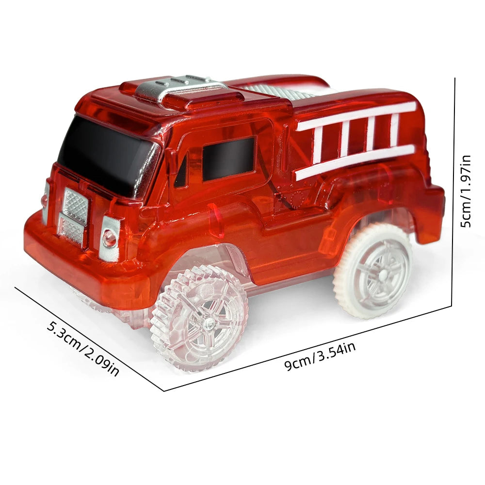 Track Car Special Magnetic Building blocks Tiles Accessories, Electric Glowing Vehicle Set with Jeep Police Car Children's Toys