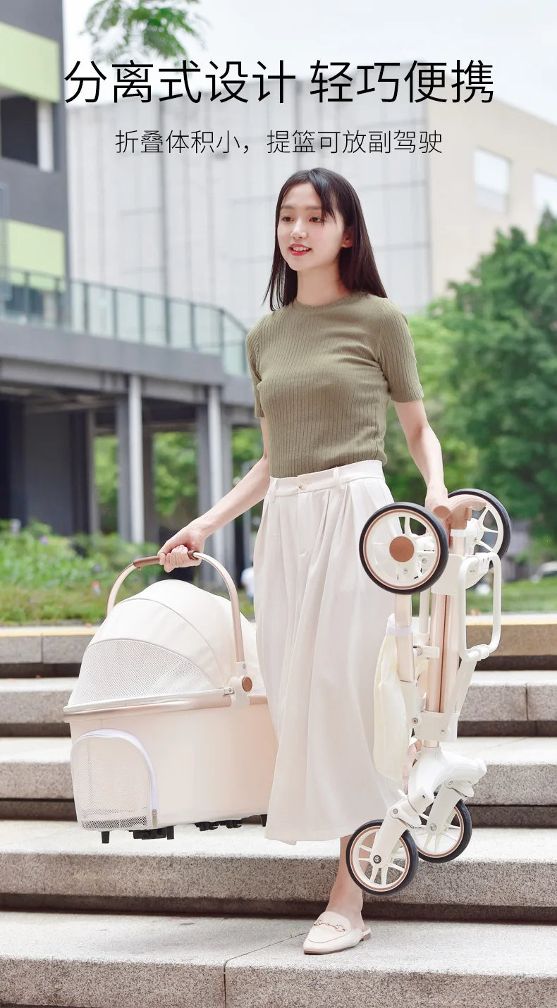 Lightweight White High View Pet Stroller One-click Foldable Cart for Small Medium Dogs Cats Outdoor Travel Pet Supplies Hot Sale