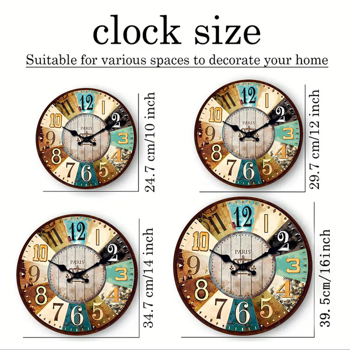 Vintage Mediterranean Wooden Wall Clock Living Room Bedroom Kitchen Home Decor Silent Quartz Clock Holiday Gift 10-Inch 12-Inch 14inch 16inch (No Battery)