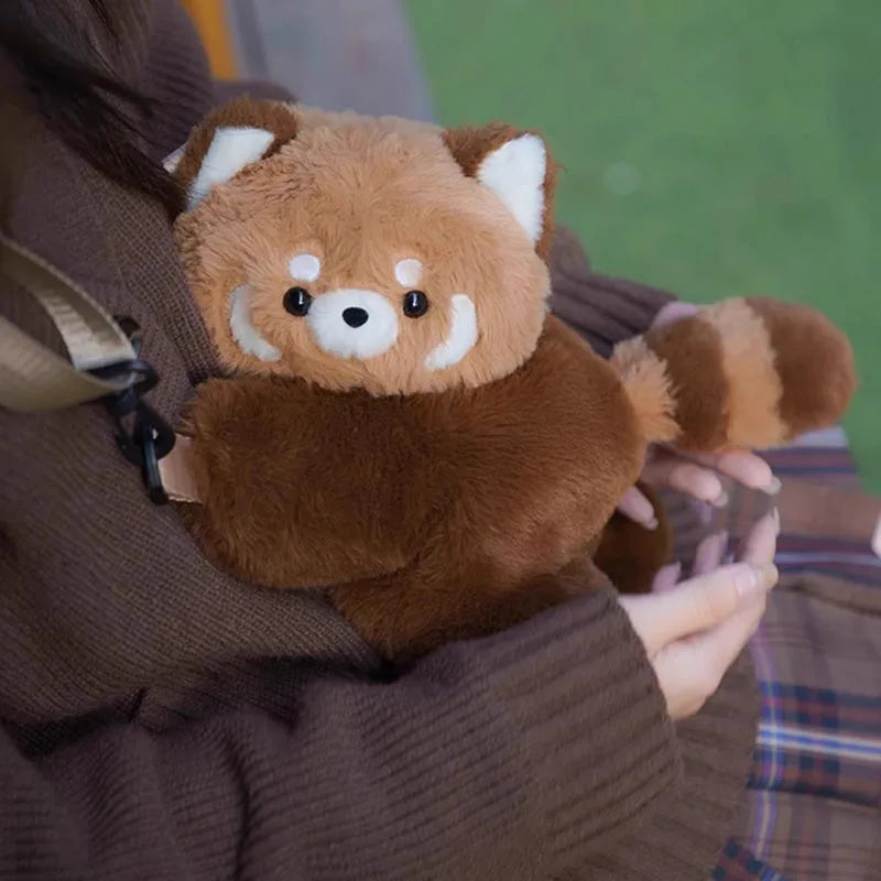 Red Panda Plush Backpack Cute Plushie Doll Women Crossbody Fur Soft Shoulder Bag for Camping Travel Party Female Birthday Gift