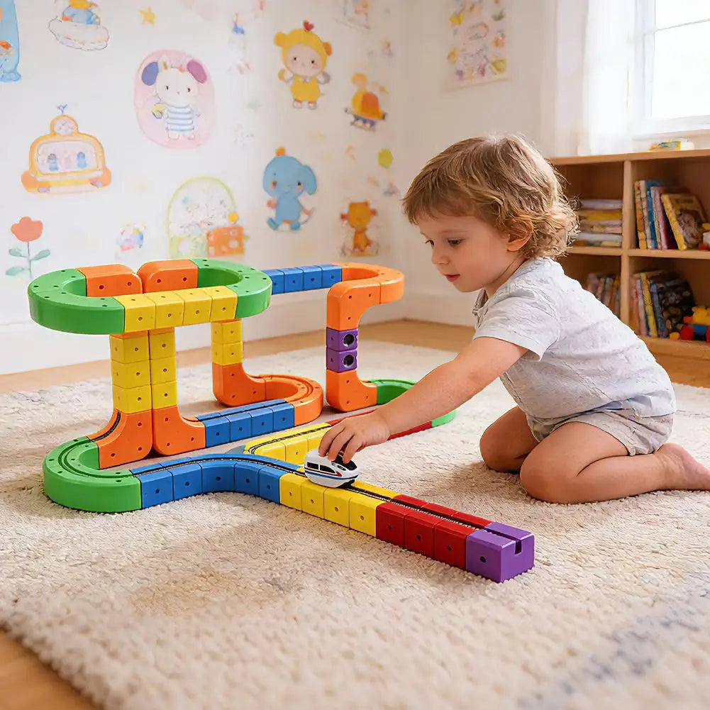 Children Magic Track Train Electric Assembled Building Blocks Magnetic Rail Car Maze Educational Toys Magnetic Assembly Train