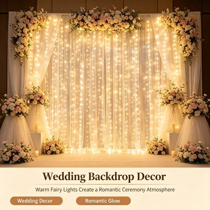 USB LED Curtain Lights with Remote Control, Christmas Fairy Lights for Wedding Birthday Bedroom Party Home Decor