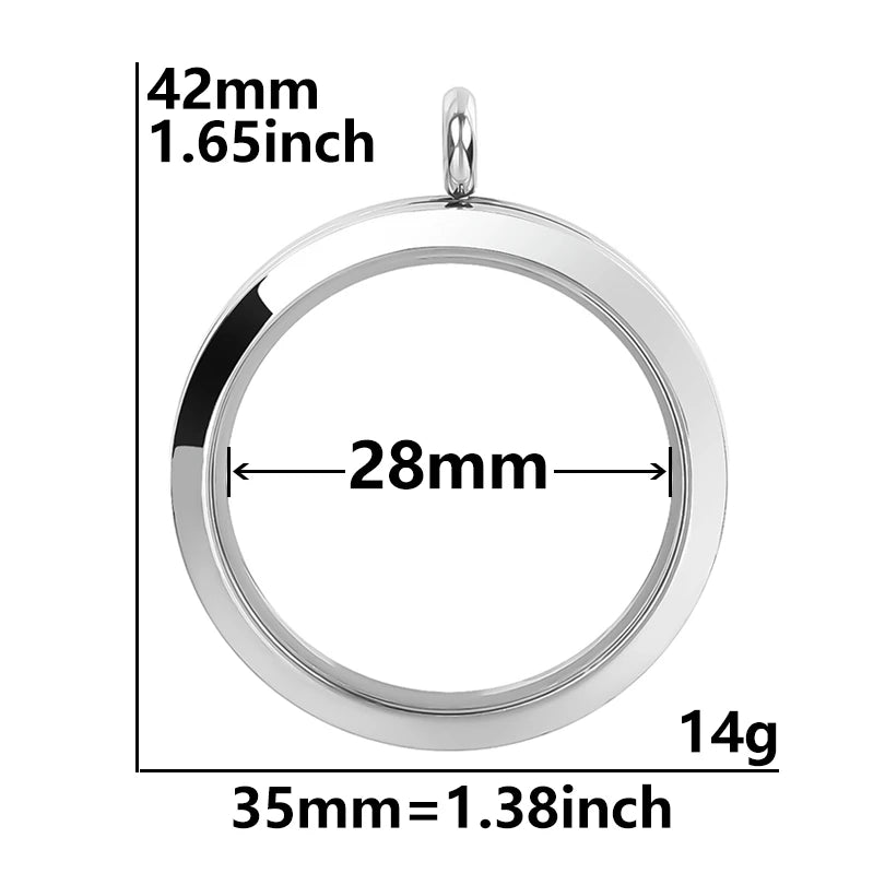 5Pcs 20-40mm Stainless Steel Glass Memory Cremation Urn Locket Pendant Openable Round Reliquary Photo Medaillon Colgantes