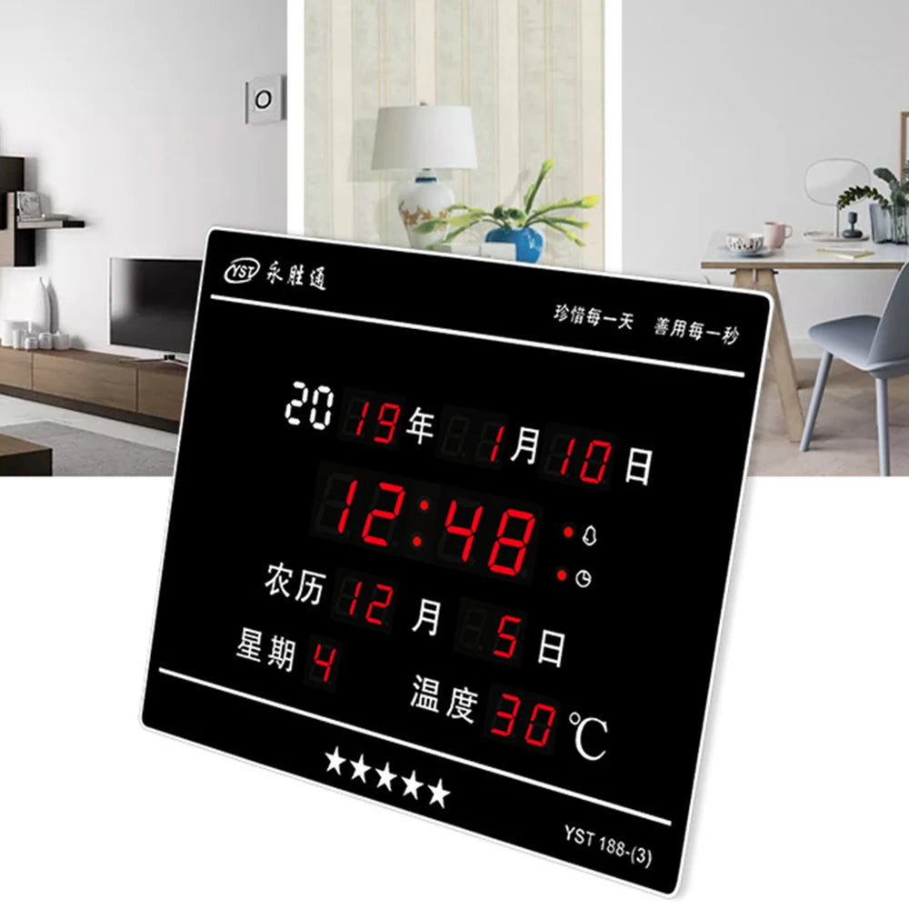Perpetual Calendar Clock, Large Display Digital Wall Clock with Indoor Temperature and Humidity Perfect Office or Home Clock