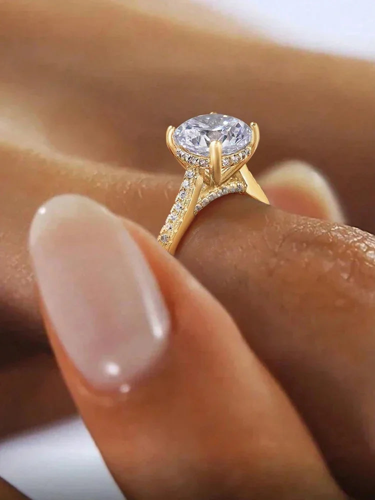 925 Sterling Silver Gorgeous Shiny 2 Carat Round Zircon Ring for Women Anniversary Daily Outfit Luxury High Quality Fine Jewelry