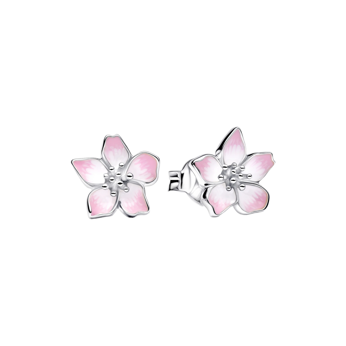 Hot Sales 925 Sterling Silver Pink Flower heart Ear Stud Ring Pendant Bead fit DIY Women's Bracelets Necklaces Jewelry Gifts
