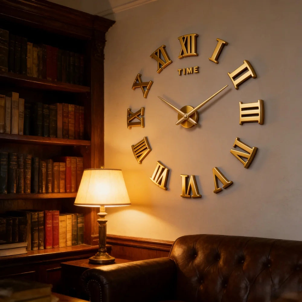 2D/3D Large Roman Numeral Acrylic Mirror Wall Clock Sticker Fashion DIY Quartz Clocks Watch Home Decoration Living Room Stickers
