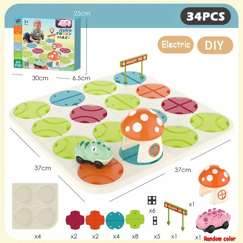 Kid Track Car Puzzle Set Toy DIY Assembling Maze Map Sound Light Electric Rail Car Logical Thinking Trainting Intellectual Game