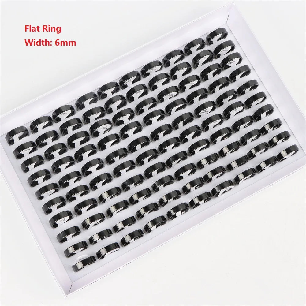 100Pcs/lot Fashion Smooth Stainless Steel Rings For Women Men Width 2-8mm Simple Lovers Jewelry Party