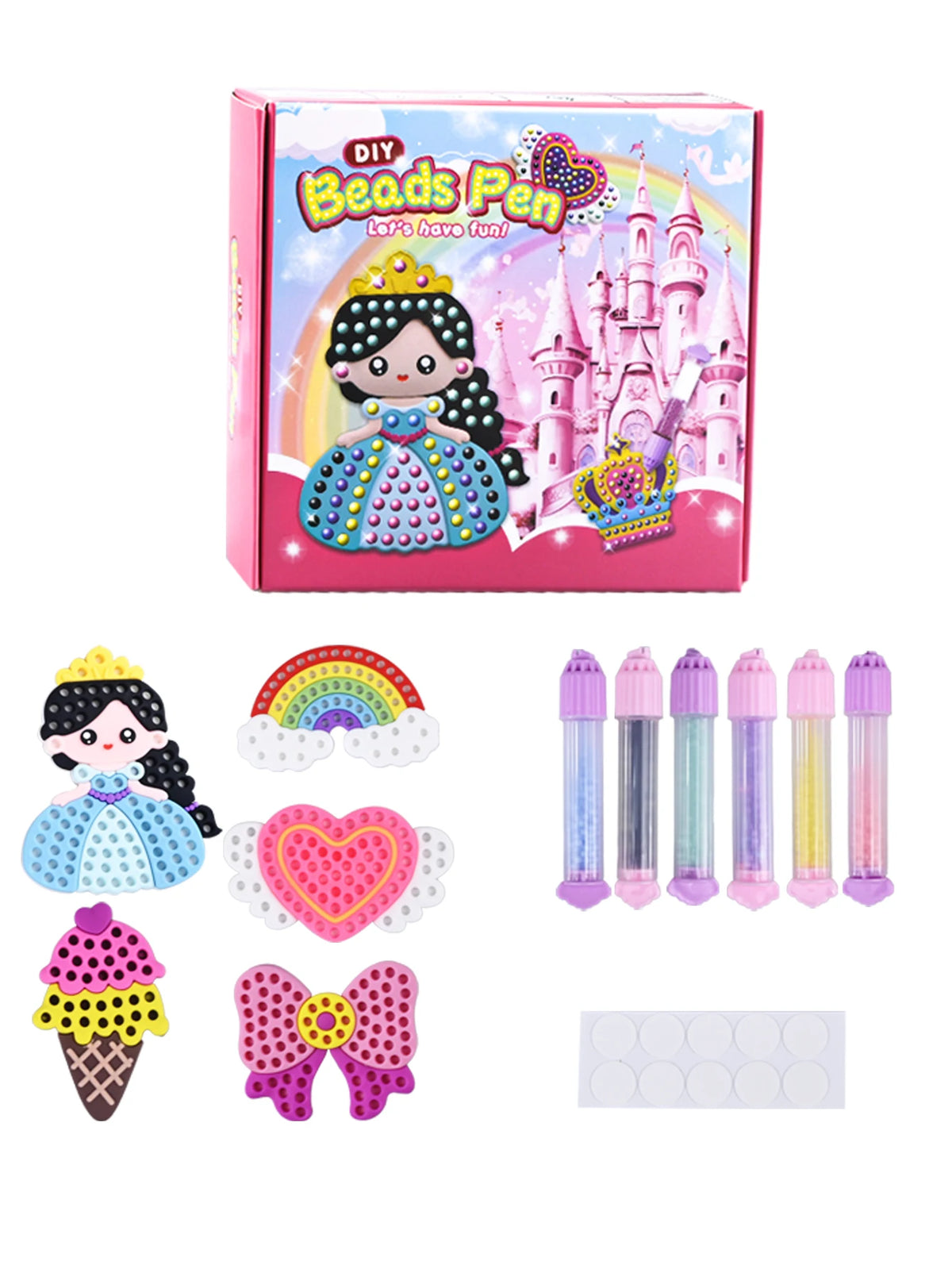 Handmade Set Beads Pen DIY Girls Toys, Creative Production Sticker Princess Rainbow Bow Girl Gifts Toy for Kids