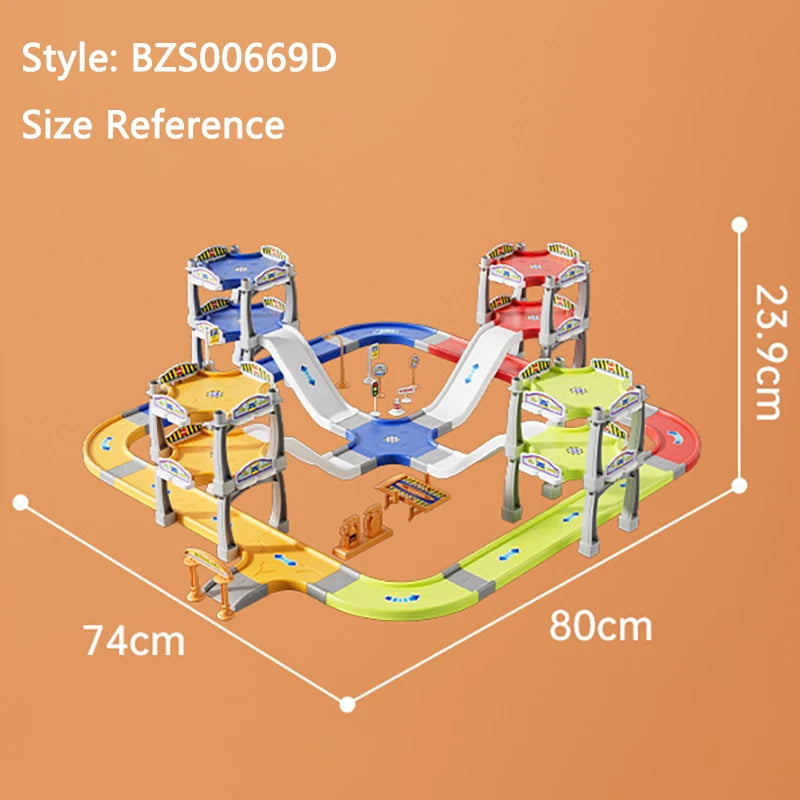Children Parking Lot Ramp Track Car Toys Urban Rail Construction Vehicles Play Set Race Tracks Road Games Preschool Boys Gifts