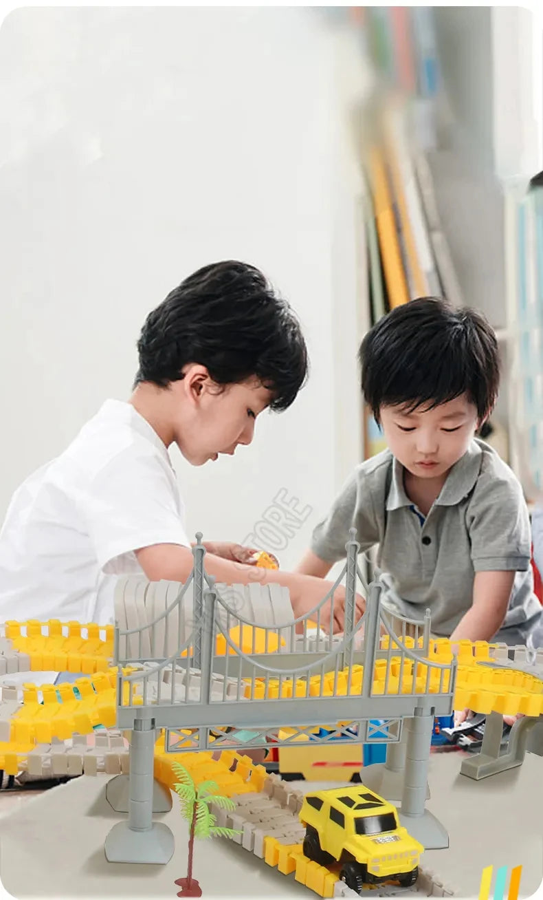 DIY Car Race Magic Rail Track Sets Brain Game Flexible Curved Creates Vehicles Toys Plastic Colored Railroad for Child's Gifts