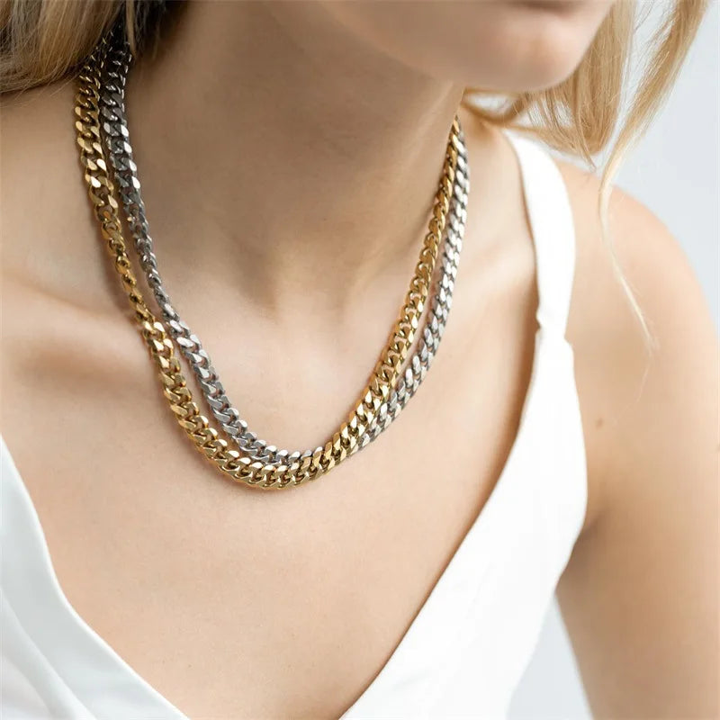 3/5/7/9/11mm Width Stainless Steel Men Women Six-side Chain Necklace Gold Silver Plated Unisex  Jewelry Wholesale Drop Shipping