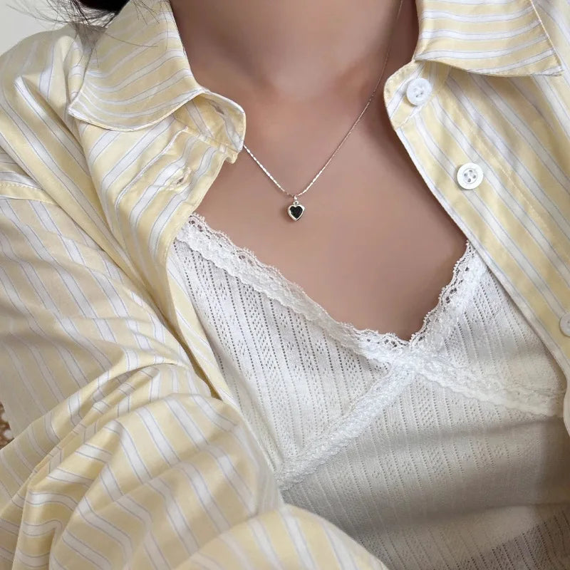 925 Sterling Silver Necklace Black Beads Square Irregular Punk Geometric for Women Girl Jewelry Gift Dropshipping Wholesale