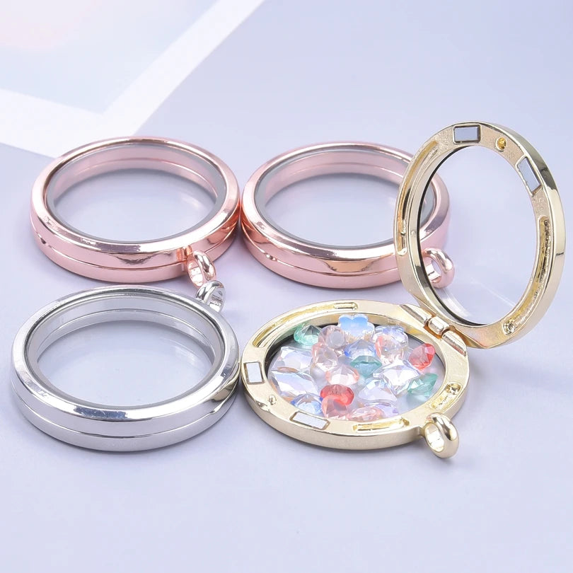10Pcs/Lot Openable Round Living Reliquary Picture Locket Pendant Glass Floating Cremation Urn Medaillon Colgantes Jewelry Making