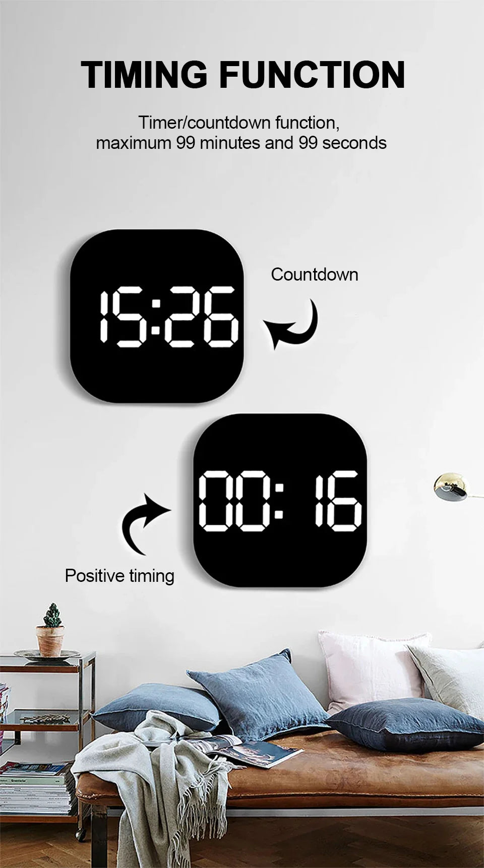 13inch LED Large Digital Wall Clock with Remote Control TEMP Humidity Week Auto Dimmer 12/24H Alarm Clock for Home Office Decor