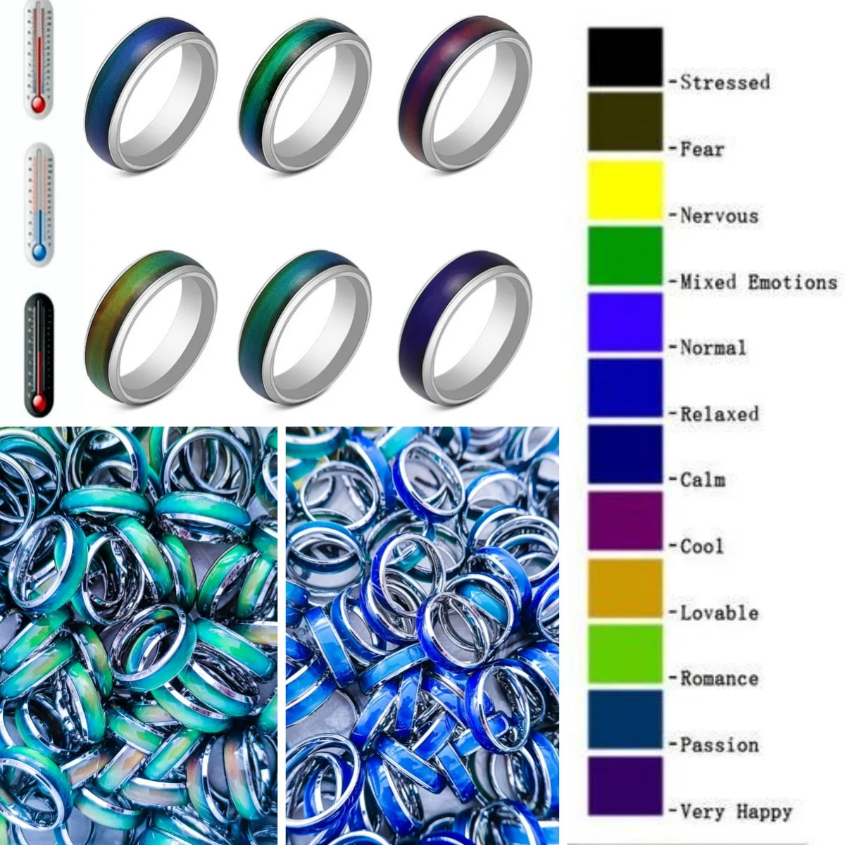 20/50/100pcs/lot Temperature Change Emotion Feeling Mood Rings Set For Women Men Mixed Size Round Finger Ring Jewelry Wholesale
