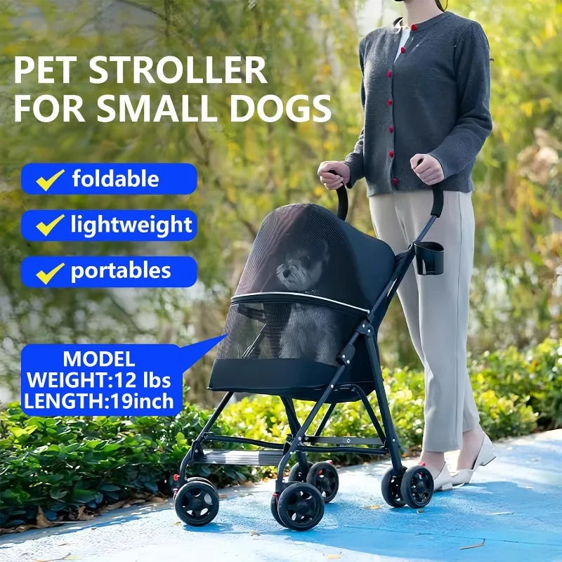 Cool Mesh Pet Stroller for Small Dogs and Cats Lightweight Suitable for All Road with Removable Liner Safety Tether Easyto Store