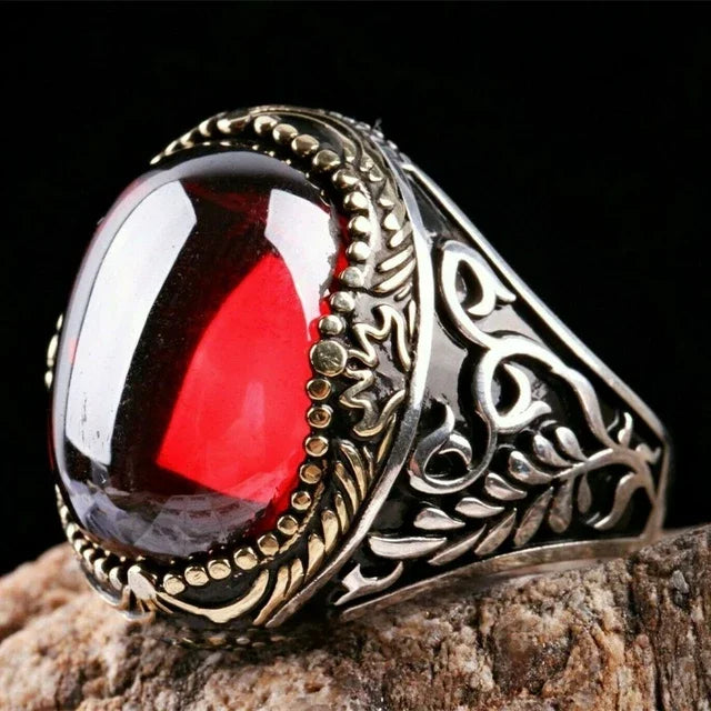Inlaid Emerald Men's Luxury Ring Personality Retro Domineering Gem Sapphire Ring To Attend The Banquet Party Business Jewelry