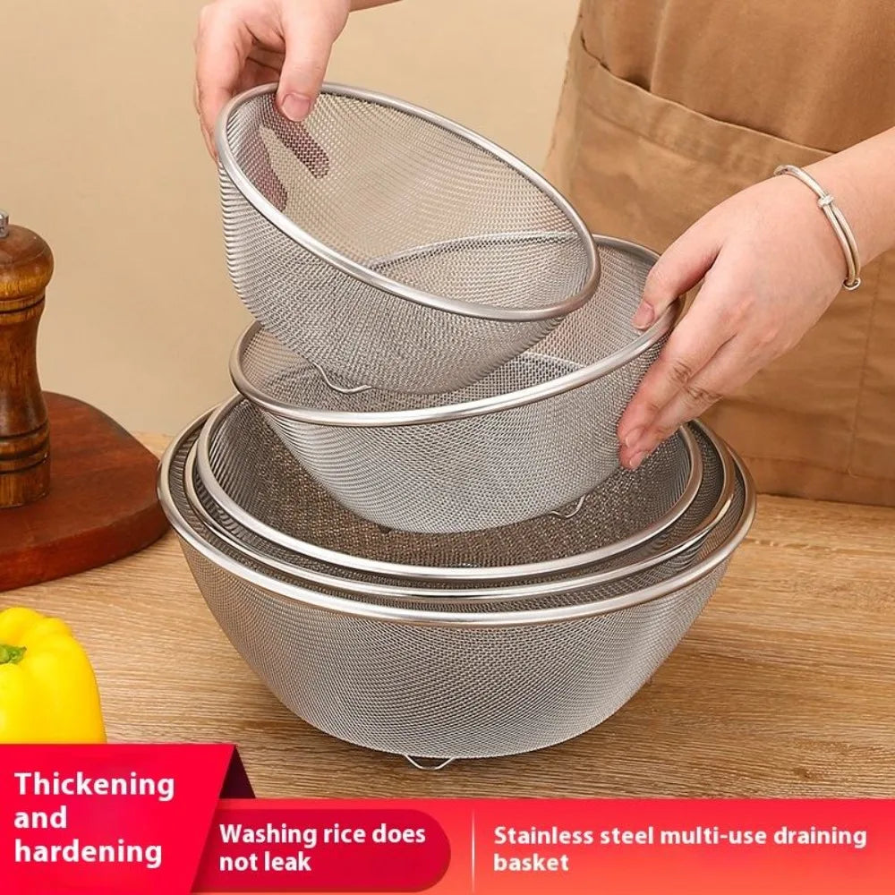 Stainless Steel Mesh Sieve Draining Basket Household Kitchen for Washing Rice Vegetables Fruits Multi Function Easy Clean