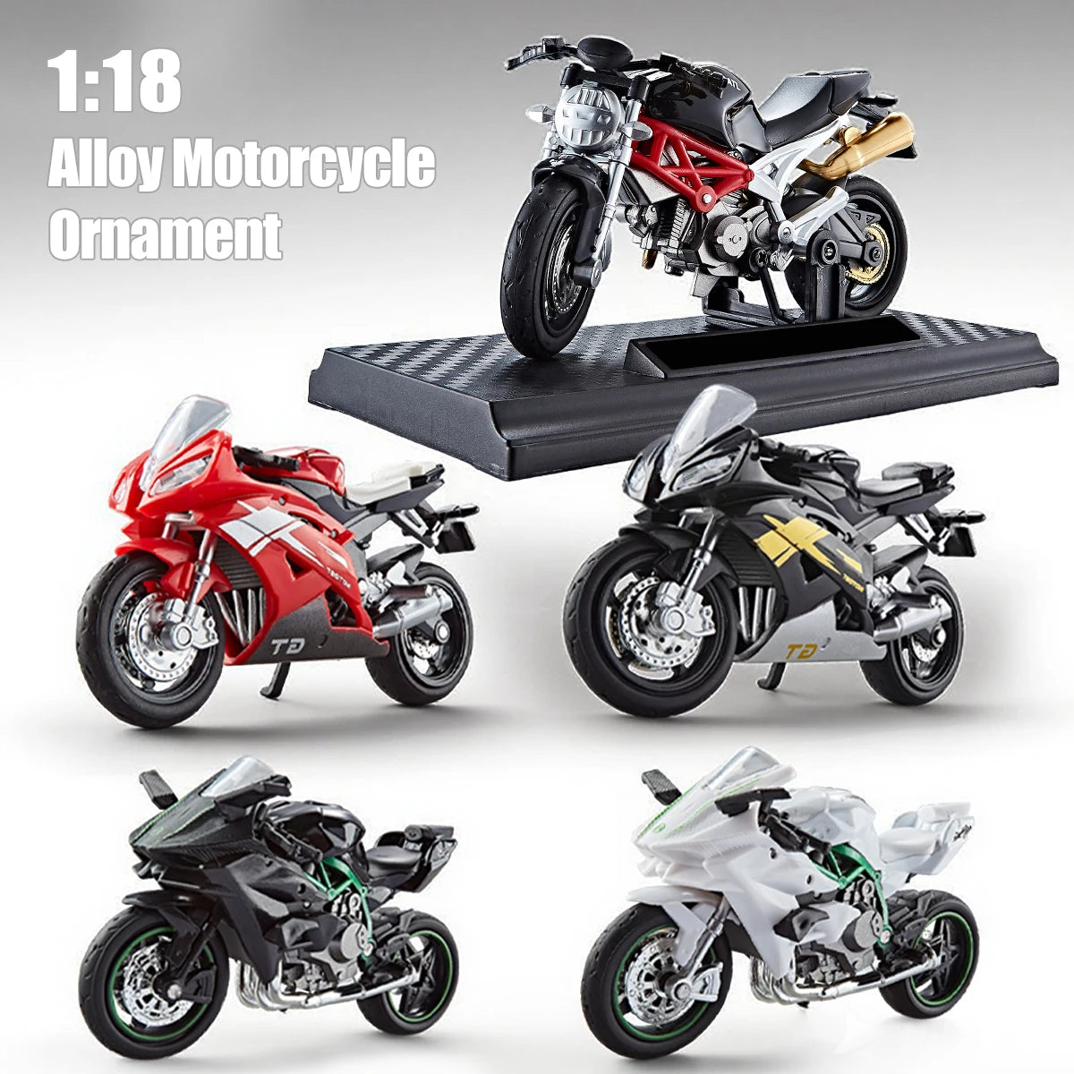Motorcycle DieCast Model 1:18 Toy Car,  Collectible Model With Ornament Base Rotating Rubber Tires Kids Gifts