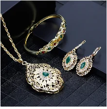 Arabic Jewelry Sets Morocco Choker Necklace Dangler Earring Bracelet Ring Gold Color Ethnic Women Charm Bijoux