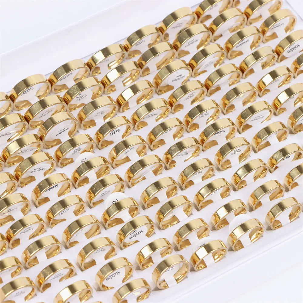 100Pcs/lot Fashion Smooth Stainless Steel Rings For Women Men Width 2-8mm Simple Lovers Jewelry Party