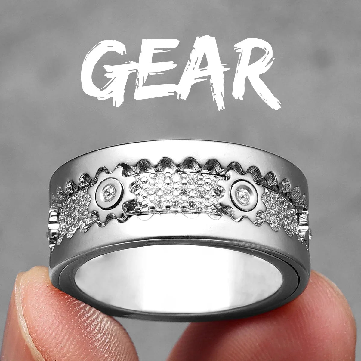 Fidget Spinner Gemstone Gear Men Rings Stainless Steel Women Jewelry Punk New in Rock Hip Hop Fashion Accessories Gift Wholesale