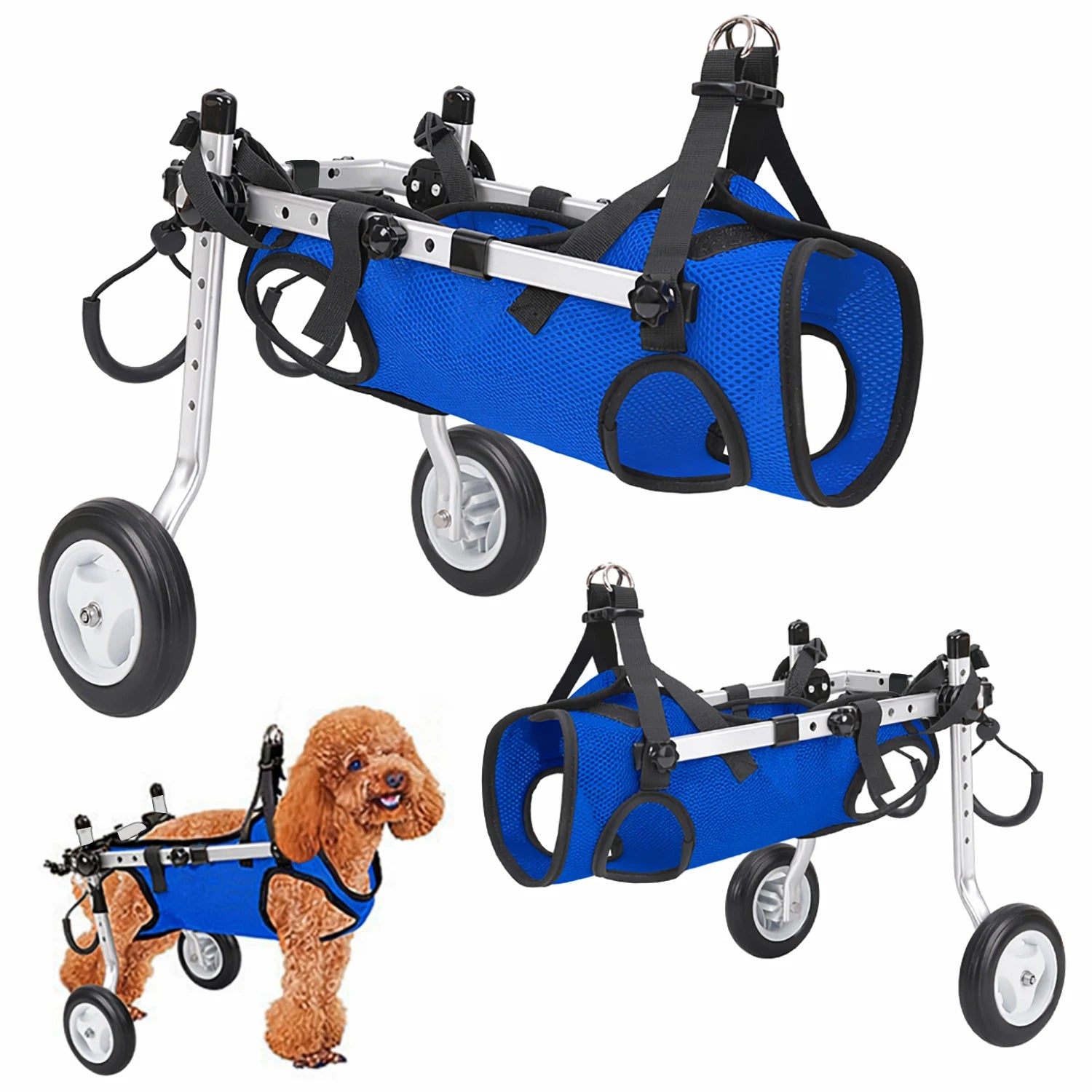 Pet Hind Leg Rehabilitation Assistance Harness and Traction Set, Mobility Aid Wheelchair for Disabled Pets with Traction Rope, Silicone Water Bowl and Waste Bag Combo, Total Traction Rope Length 96.8inch Cm, Suitable for Smal