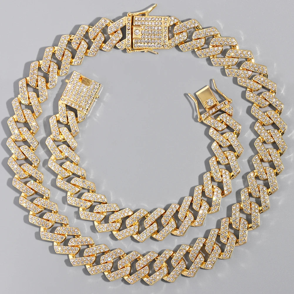 13/14/20MM HipHop Iced Out Chain Cuban Link Chain Necklace For Men Gold Silver Color Rhinestone Pave Men's Birthday Jewelry Gift