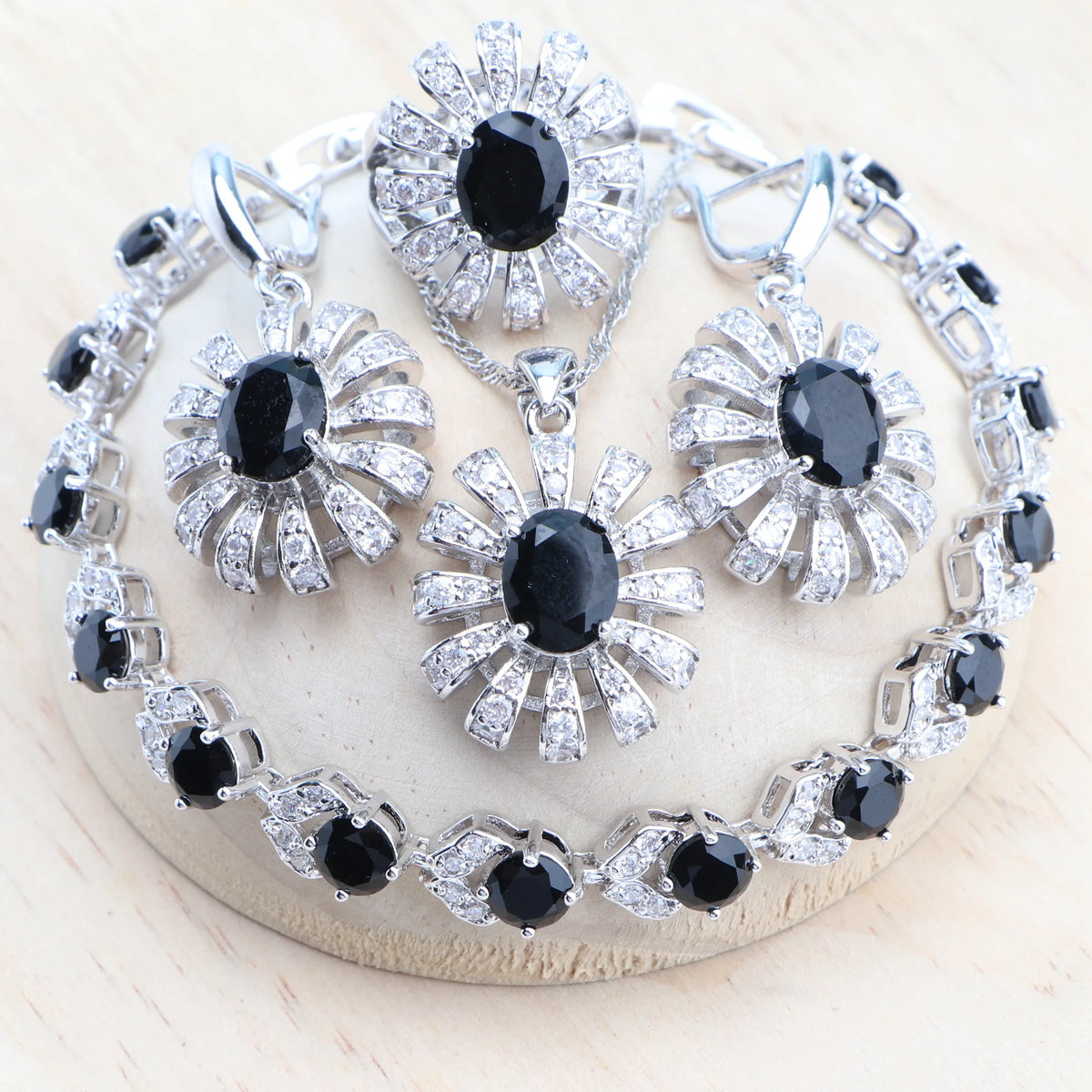 Blue Zirconia Women Silver 925 Jewelry Sets Wedding Bridal Costume Jewellery Earrings Rings Stone Bracelets Set Pendant Necklace