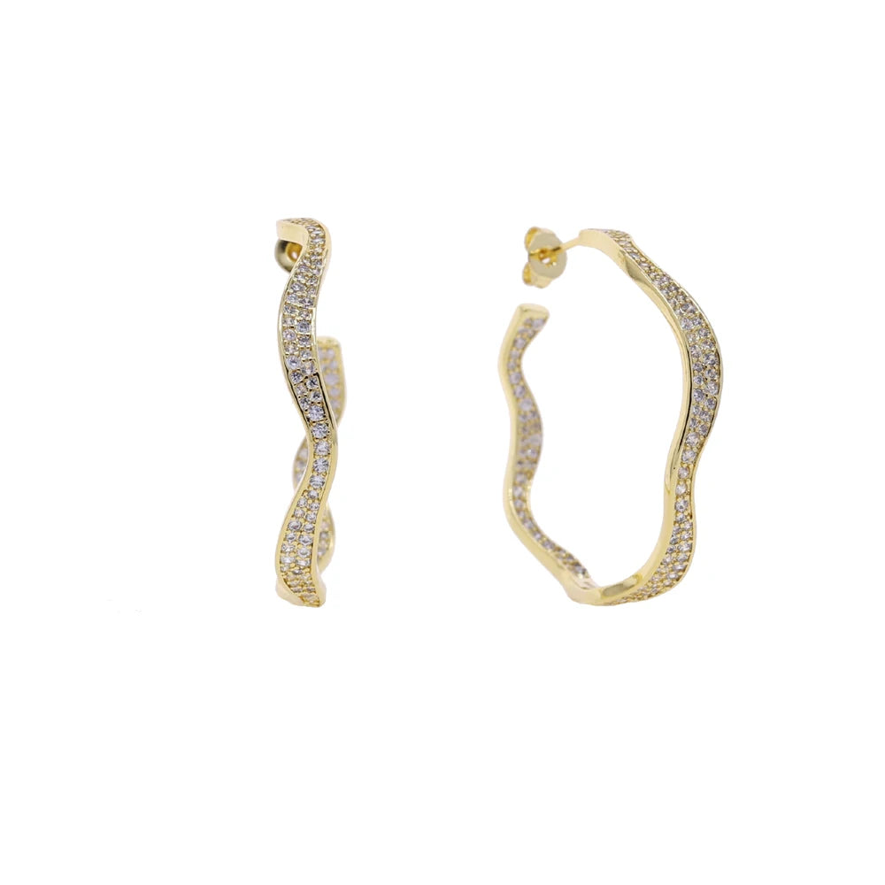 Micro Paved 5A Cubic Zirconia CZ Wide Wave Band Fashion Women Jewelry Sparking Hoop Earring Ring Bangle Necklace Set