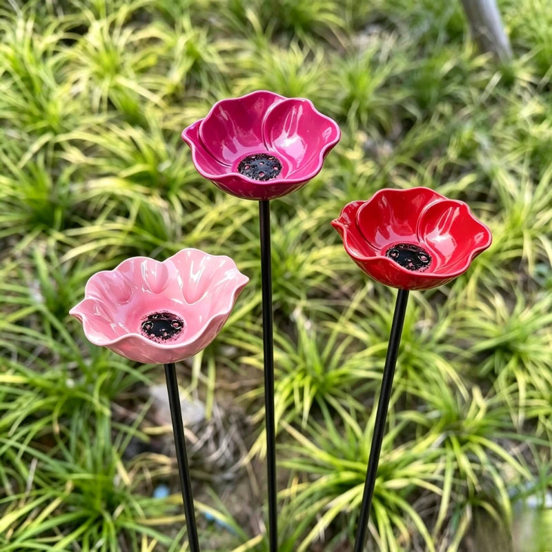 Garden Metal Flower Bird Bath Stake with Copper Bird Water Cleaner Disk Outdoor Yard Bird Water Bowl Bird Feeder Garden Ornament