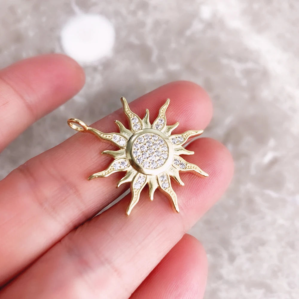 Pendant Sun Star CZ Pave Summer Winter New 925 Sterling Silver Fine Jewelry Europe Style Accessories Gift For Men Woman