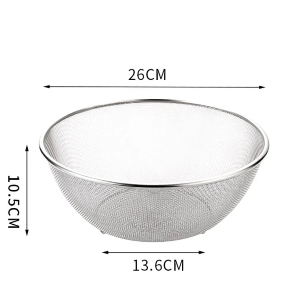 Stainless Steel Mesh Sieve Draining Basket Household Kitchen for Washing Rice Vegetables Fruits Multi Function Easy Clean