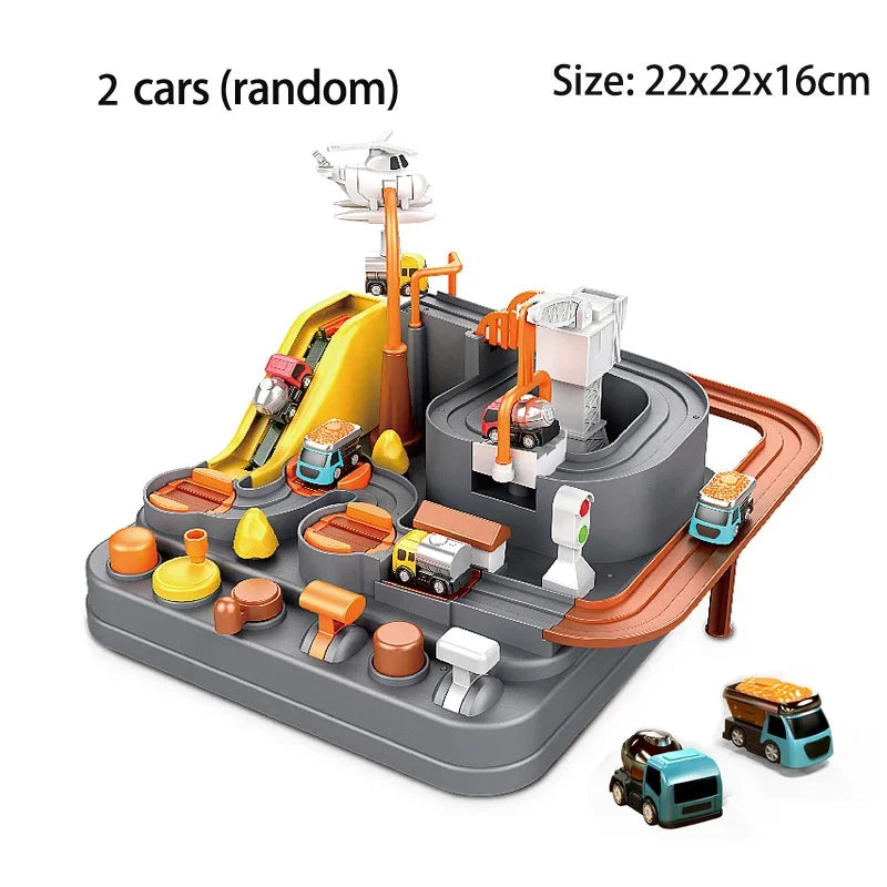 Hot Racing Rail Car Tracks Toy Game for Children Kids Train Board Adventure Parking Mechanical Toy for Boy Age 3+ Birthday Gift