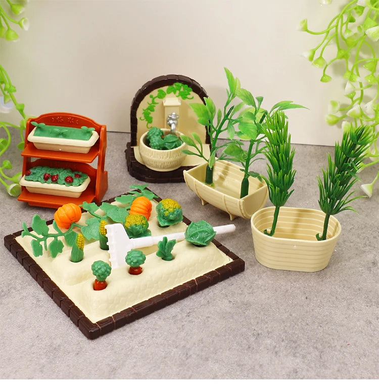DIY Forest Family 1/12 Kitchen Furniture Bathroom Bedroom Bakeware Sets Miniature Model Dollhouse Accessories Refrigerator Gift