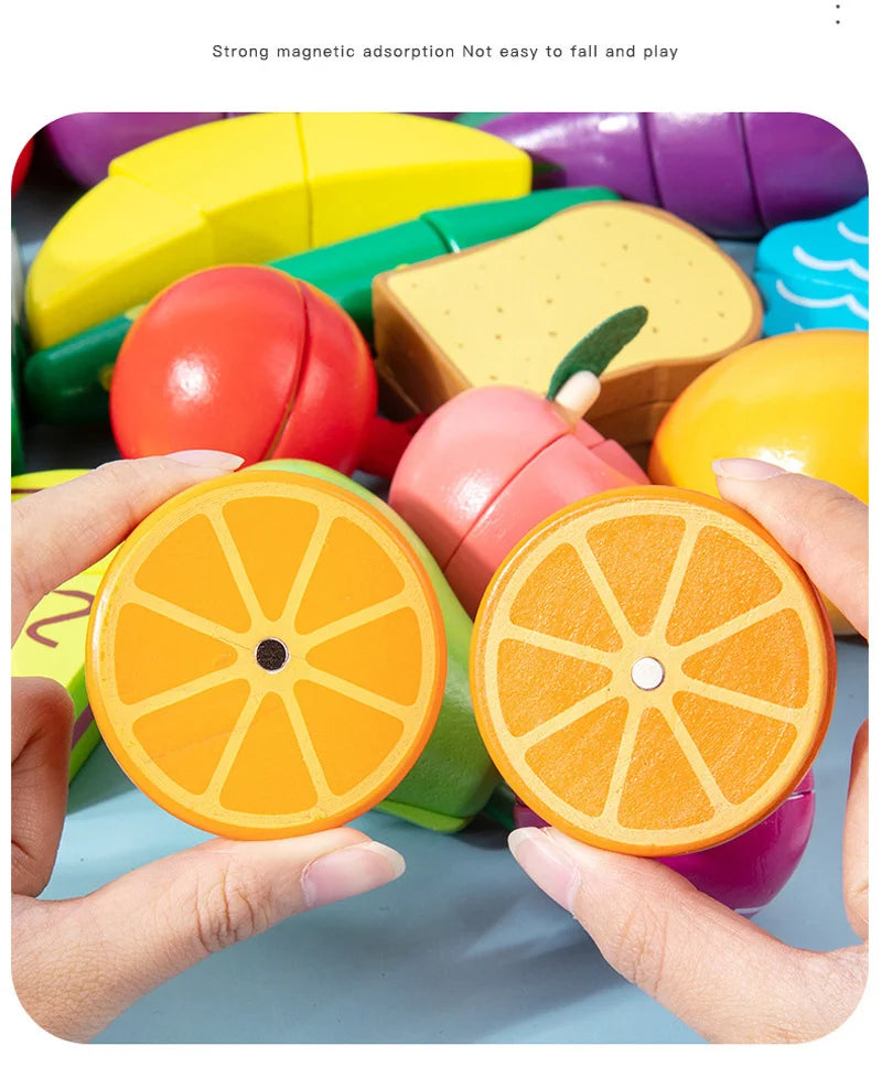 Magnetic Wooden Cutting Fruits Vegetables Pretend Play Simulation Kitchen Toys Classic Game Montessori Educational Toys For Kids