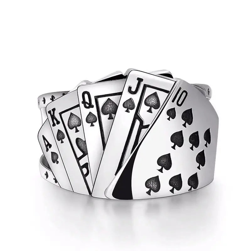 Buyee 925 Sterling Silver Unique Ring Finger Excellent Poker Open Ring for Woman Man Fashion Punk Fine Jewelry Circle with Box