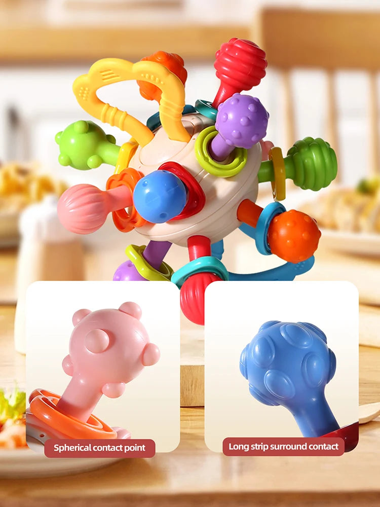 Baby Manhattan Ball Toy Montessori Teether Rattle for 0-18 Months Newborn Soothing Toy Easter Ramadan Gift for Boys Girls