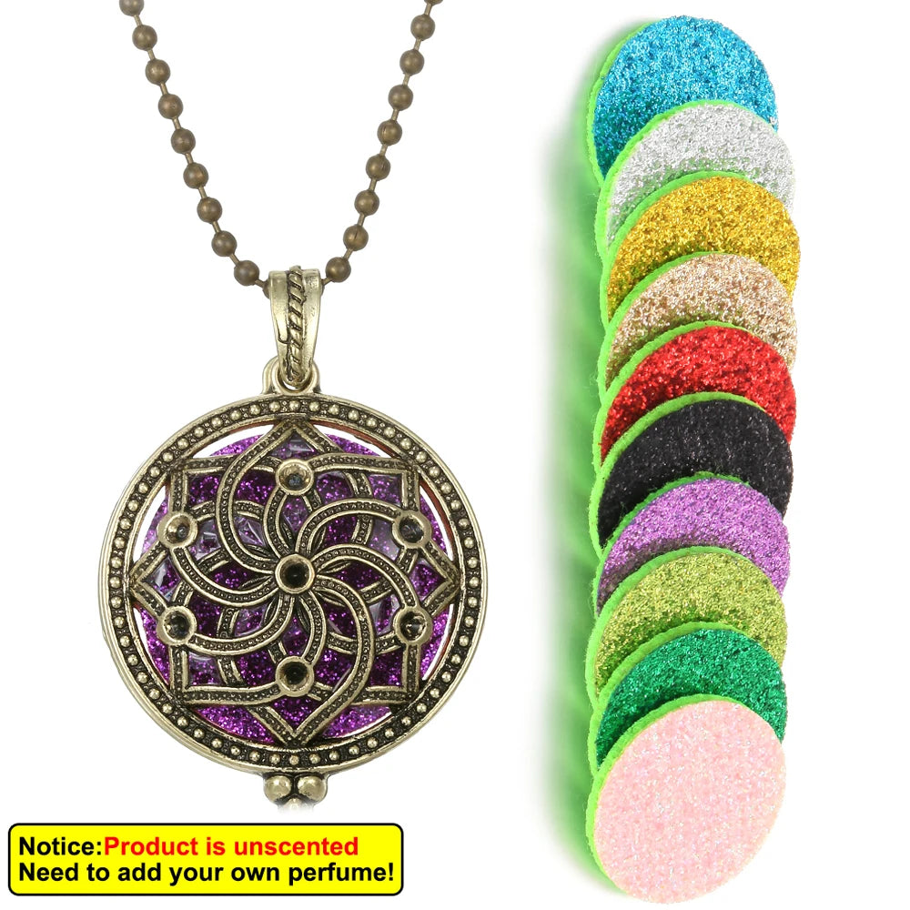New Aroma Kaleidoscope Retro Necklace Antique Locket Pendant Magnetic Perfume Essential Oil Diffuser Locket Aromatherapy Jewelry