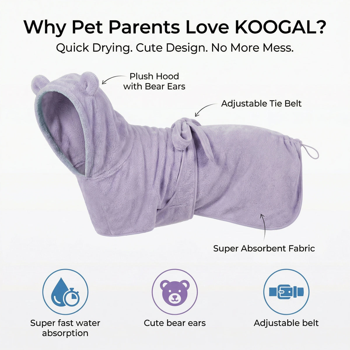 Quick Drying Soft Pet Bath Towel Robe Absorbent Soft Pet Bathrobe Dog Bath Towel for Small Big Medium Dogs and Cat
