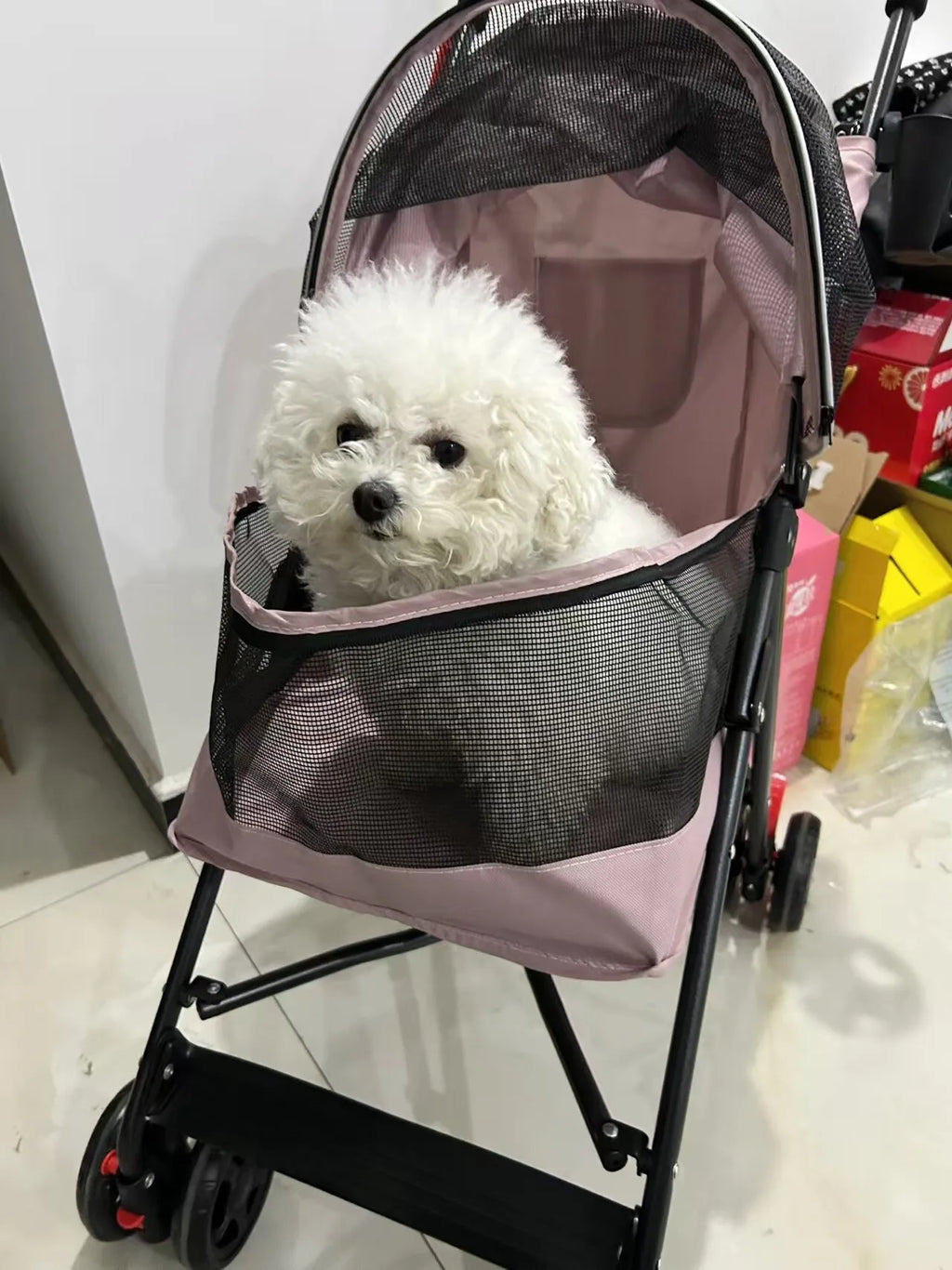 Cool Mesh Pet Stroller for Small Dogs and Cats Lightweight Suitable for All Road with Removable Liner Safety Tether Easyto Store