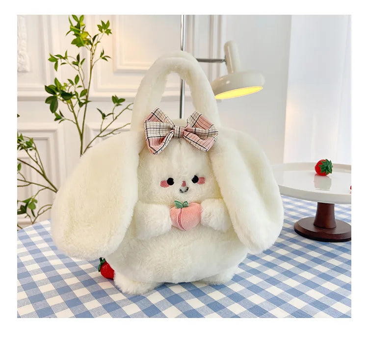 New Rabbit Kitten Plush Toy Backpack Stuffed Animal Rabbit Hold Peach Cat Hold Avocado Portable Shoulder Bag Girl Birthday Gifts