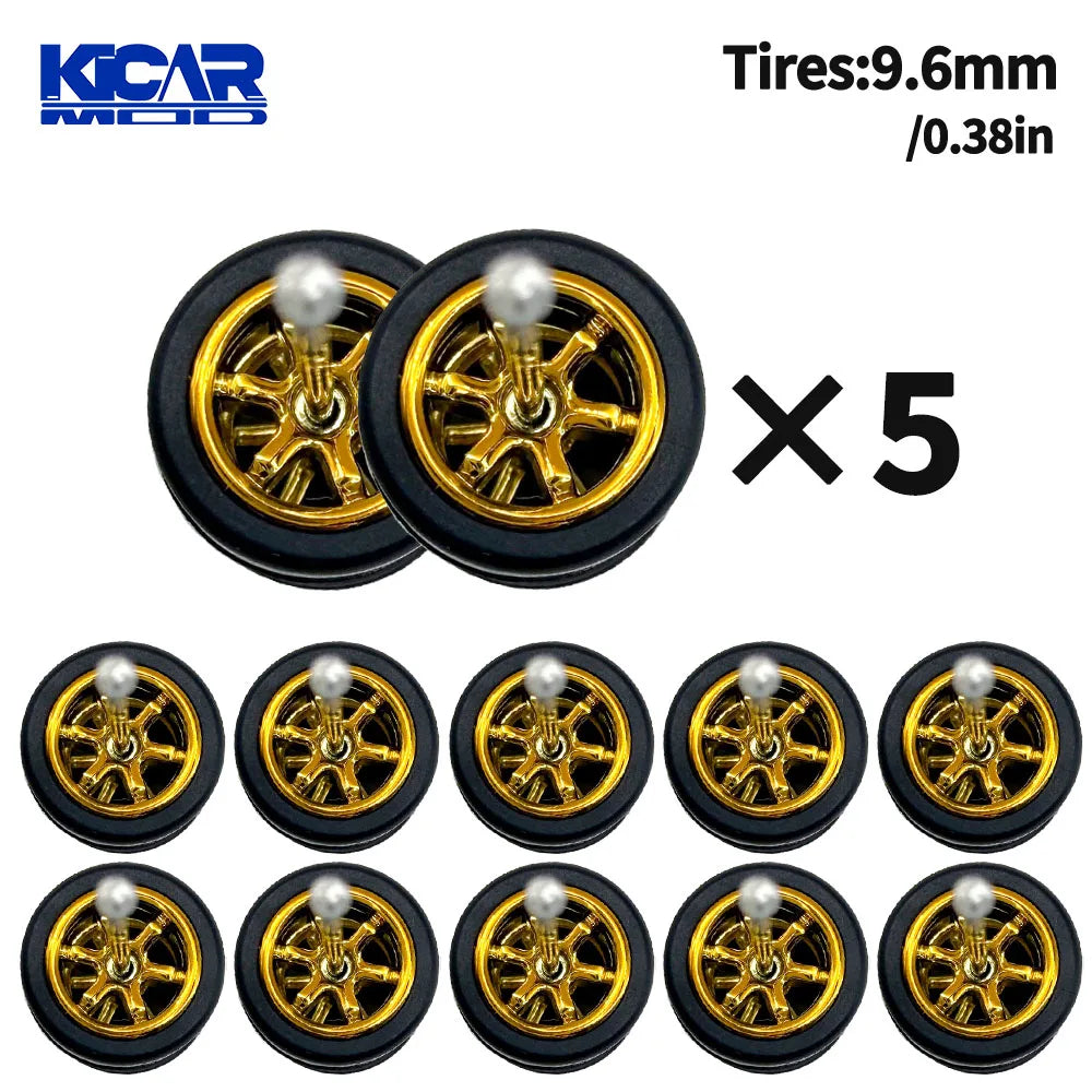 1/64 Model Q Car Wheels with Detachable Slicks Rubber Tires for Toy Model Diecast Cars Refiting Parts for MINIGT  (5 Cars)