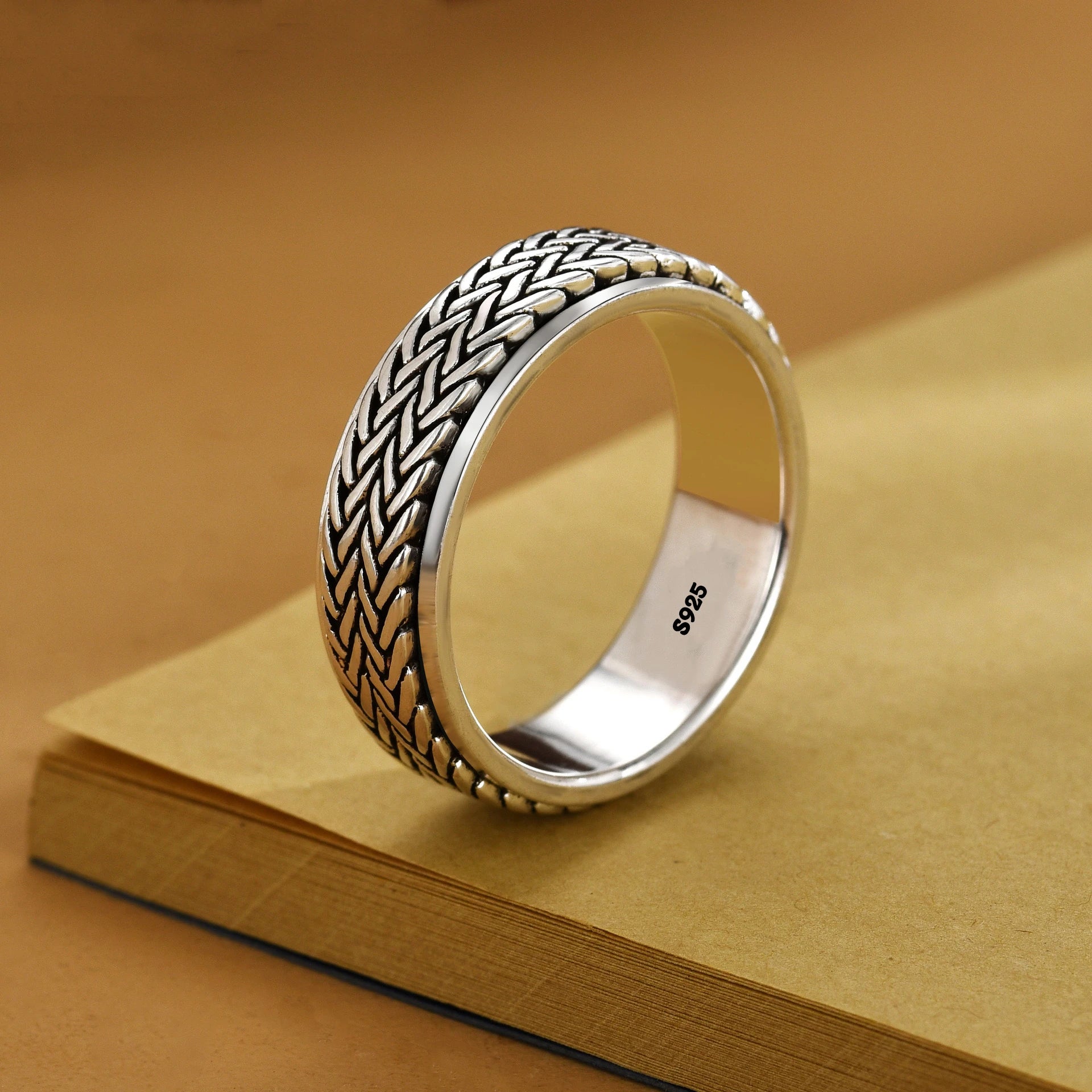 Rotatable S925 Sterling Silver Ring for Men  Vintage Retro Stars Auspicious Cloud Couple Band Women Index Finger Accessories