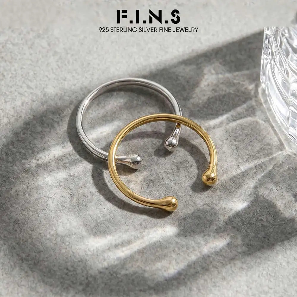 F.I.N.S Minimalist S925 Sterling Silver Geometric Small Bead Open Line Ring Stacking Knuckle Adjustable Finger Rings Fine Jewels