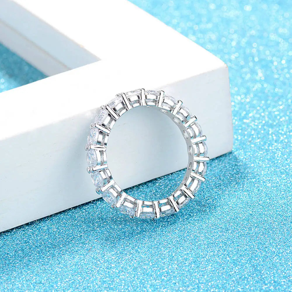 TY 2-5mm Full Moissanite For Women Sparkling Wedding Eternity Bands 100% S925 Sterling Silver Jewelry Classic Ring D VVS1
