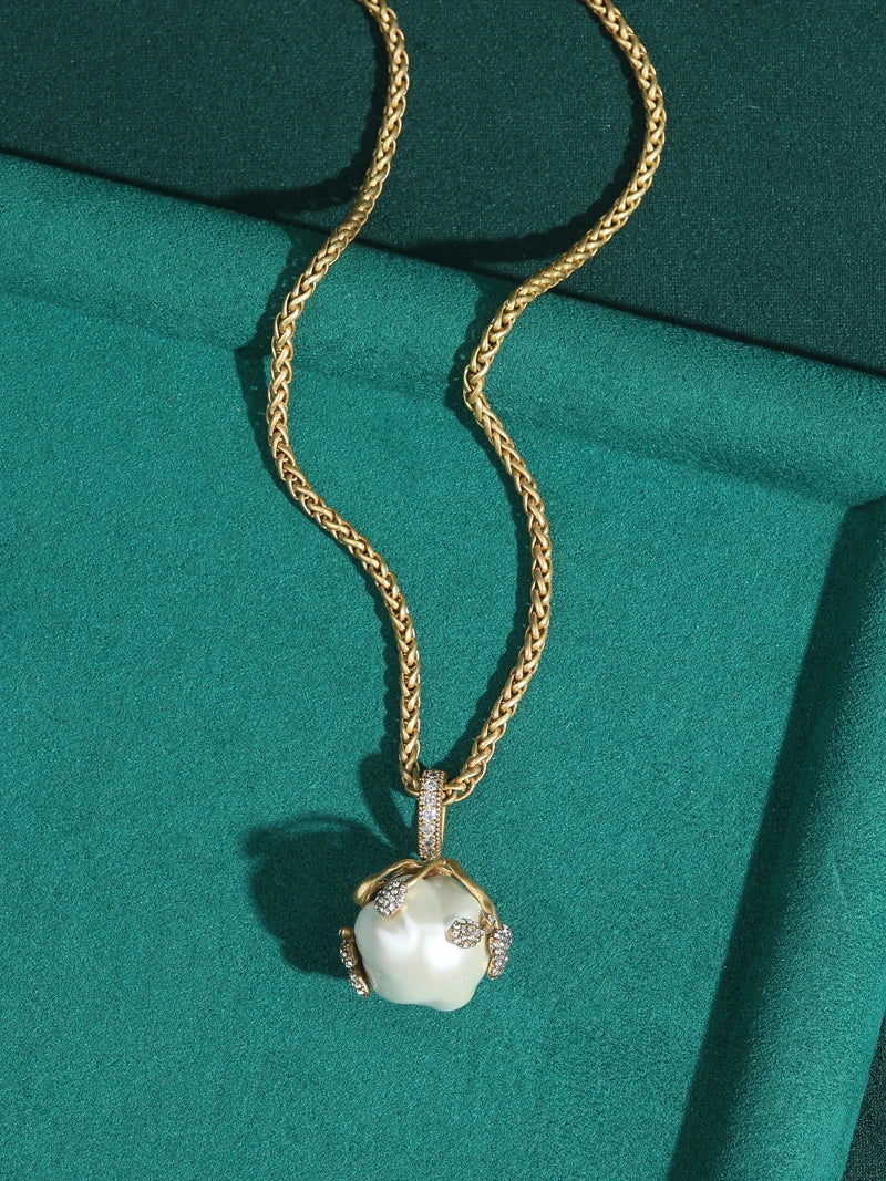 Baroque Abs Pearls Necklace Jewelry Pendant Light Bulb Big Ball Rhinestones Gold Color Wedding Luxury Designer For Women 2025