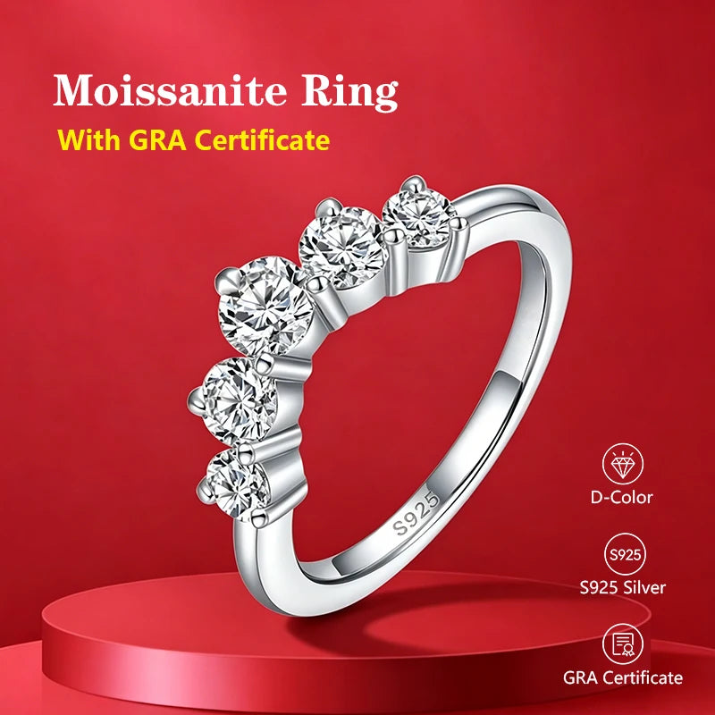 Pass Diamond Tester Pen Moissanite Ring Full Moissanites Around for Women S925 Silver Wedding Diamonds Band Stackable Ring
